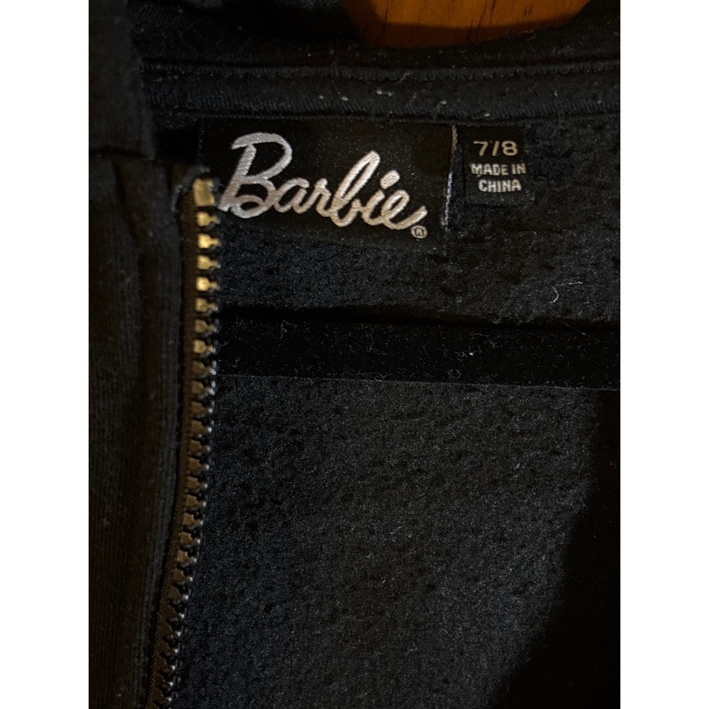 Barbie Girl Black Zip Up Hoodie Kids Size 7/8 Graphic Fleece Sweatshirt - Picture 3 of 6